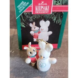 Hallmark snow twins 1991 ornament Xmas Decor rabbit bunny Snowman